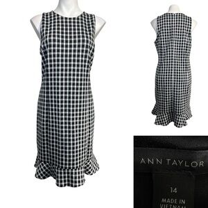 Ann Taylor Black and White Gingham Ruffle-Hem Sheath Dress
